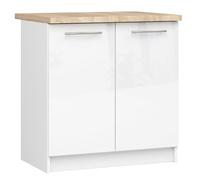 AKORD | Armoire de Cuisine avec Plan de Travail - Oliwia S80 | Meuble Bas avec 2 Portes et 2 Étagères | Armoire de Cuisine Basse de 80 cm de Large | 46x80x85 cm | Blanc | Blanc Brillant