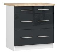 AKORD | Armoire de Cuisine avec Plan de Travail - Oliwia S80 | Meuble Bas avec 3 Tiroirs | Armoire de Cuisine Basse de 80 cm de Large | 46x80x85 cm | Blanc | Graphite Brillant