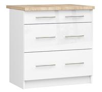 AKORD | Armoire de Cuisine avec Plan de Travail - Oliwia S80 | Meuble Bas avec 3 Tiroirs | Armoire de Cuisine Basse de 80 cm de Large | 46x80x85 cm | Blanc | Blanc Brillant
