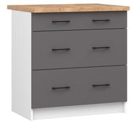 AKORD | Armoire de Cuisine avec Plan de Travail - Oliwia S80 | Meuble Bas avec 3 Tiroirs | Armoire de Cuisine Basse de 80 cm de Large | 46 x 80 x 85 cm | Blanc & Gris Graphite