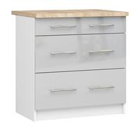 AKORD | Armoire de Cuisine avec Plan de Travail - Oliwia S80 | Meuble Bas avec 3 Tiroirs | Armoire de Cuisine Basse de 80 cm de Large | 46x80x85 cm | Blanc | Brillant métallique