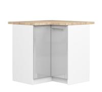 AKORD | Armoire de Cuisine avec Plan de Travail - Oliwia S90 | Meuble Bas avec 2 Portes et 2 Étagères | Armoire de Cuisine Basse de 90 cm de Large | 46x90x85 cm | Blanc | Brillant métallique