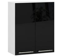 AKORD | Armoire de Cuisine Suspendue - Oliwia W60 | Meuble avec 2 Portes et 2 Étagères | Armoire de Rangement | 60x30x72 cm | Blanc | Noir Brillant