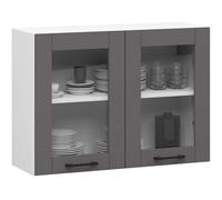 AKORD | Armoire de Cuisine Suspendue - Vitrine de Cuisine 80cm, H580 | Meuble avec 2 Portes et 2 Étagères | Armoire de Rangement | Blanc & Gris Graphite