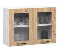 AKORD | Armoire de Cuisine Suspendue - Vitrine de Cuisine 80cm, H580 | Meuble avec 2 Portes et 2 Étagères | Armoire de Rangement | Blanc & Chêne Artisan