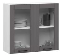 AKORD | Armoire de Cuisine Suspendue - Vitrine de Cuisine 80cm, H720 | Meuble avec 2 Portes et 2 Étagères | Armoire de Rangement | Blanc & Gris Graphite