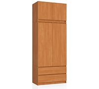 AKORD Armoire de Rangement | Armoir Placard Chambre | L90 x H234 x P51 cm | Etagères Tiroirs Tringle à Vetement | Penderie 2 Portes Garde-Robe | Montage Facile
