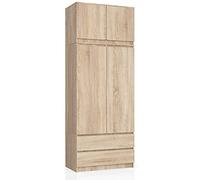 AKORD Armoire de Rangement | Armoir Placard Chambre | L90 x H234 x P51 cm | Etagères Tiroirs Tringle à Vetement | Penderie 2 Portes Garde-Robe | Montage Facile