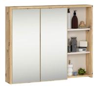 AKORD Armoire de Salle de Bain Miroir VAMI 90 cm - Rangement Mural 2 Portes 6 Étagères - Meuble avec Compartiments Ouverts - Miroir Rangement SDB - 90x75x15 cm - Chêne Artisan & Cachemire