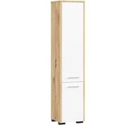 AKORD Armoire Haute de Salle de Bain | Commode de Salle de Bain | Fin 2D | 2 Portes (Haut et Bas) | 30 x 140 x 30 cm | Poids 25 kg |Chêne Artisanal & Blanc Façade
