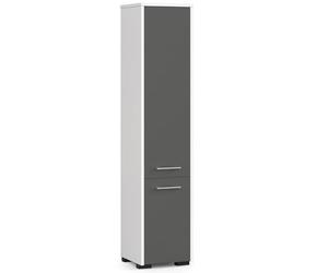 AKORD Armoire Haute de Salle de Bain | Commode de Salle de Bain | Fin 2D | 2 Portes (Haut et Bas) | 30 x 140 x 30 cm | Poids 25 kg | Blanc/Gris Graphite