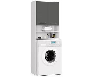 AKORD Armoire Suspendue pour Machine à Laver - Armoire de Salle de Bain - Commode - Meuble pour Machine à Laver - 64 x 180 x 30 cm (l x H x P) - Poids 30 kg - Blanc/Gris Graphite