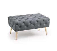 AKORD Banc Banquette en Velours Capitonné Madrid 80 cm, Bout de lit Capitonnée, Piètement Métal Doré, Repose-Pieds, 80 x 41 x 42 cm, pour Entrée Salon Chambre à Coucher, Gris Foncé