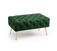 AKORD Banc Banquette en Velours Capitonné Madrid 80 cm, Bout de lit Capitonnée, Piètement Métal Doré, Repose-Pieds, 80 x 41 x 42 cm, pour Entrée Salon Chambre à Coucher, Vert Bouteille