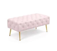 AKORD Banc Banquette en Velours Capitonné Monaco 100 cm, Bout de lit Capitonnée, Piètement Métal Doré, Repose-Pieds, 100 x 41 x 42 cm, pour Entrée Salon Chambre à Coucher, Rose Poudré