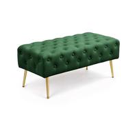 AKORD Banc Banquette en Velours Capitonné Monaco 100 cm, Bout de lit Capitonnée, Piètement Métal Doré, Repose-Pieds, 100 x 41 x 42 cm, pour Entrée Salon Chambre à Coucher, Vert Bouteille