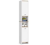 AKORD BETI Armoire de salle de bain, haute, 32 cm, avec 2 portes, socle de salle de bain, étagère pratique, idéale pour les petites salles de bains, 32 x 180 x 28 cm (l x H x P) - Poids : 24,70 kg