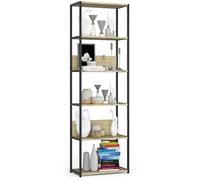 AKORD Bibliothèque avec 6 étagères de 60 cm de large | Style industriel / loft | Ouverte | Construction squelette | Étagère sur pied | Bois/métal | Pour cuisine, chambre à coucher, bureau | Étagère