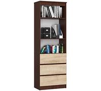 AKORD Bibliothèque de Bureau CLP 60 cm | 3 Tiroirs 3 Etagères | Etagere Rangement Salon | Meuble pour Salon, Chambre | Panneau Stratifié 16mm | Couleur Wengé/Sonoma