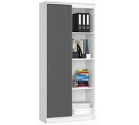 AKORD Bibliothèque de Bureau CLP 80 cm | 4 étagères extérieures 1 Porte Debout | pour Placard, Salon, Chambre à Coucher, bibliothèque | 80 x 35 x 180 cm | Couleur Blanc/Gris Graphite