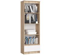 AKORD Bibliothèque de Bureau Rangement | 60 cm 1 Tiroir 4 Étagères | Meuble Support pour Documents Livres pour Une Chambre Bureau | Panneau Stratifié 16mm | Chêne Sonoma & Blanc Façade