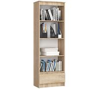 AKORD Bibliothèque de Bureau Rangement | 60 cm 1 Tiroir 4 Étagères | Meuble Support pour Documents Livres pour Une Chambre Bureau | Panneau Stratifié 16mm | Chêne Sonoma