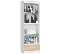 AKORD Bibliothèque de Bureau Rangement | 60 cm 1 Tiroir 4 Étagères | Meuble Support pour Documents Livres pour Une Chambre Bureau | Panneau Stratifié 16mm | Blanc & Sonoma Façade