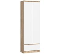 AKORD Bibliothèque de Bureau Rangement CLP | 60 cm 1 Tiroir et 2 Portes | Meuble Support pour Documents Livres pour Meuble de Chambre | Panneau Stratifié 16mm | Couleur Chêne Sonoma/Blanc