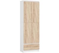 AKORD Bibliothèque de Bureau Rangement CLP | 60 cm 1 Tiroir et 2 Portes | Meuble Support pour Documents Livres pour Meuble de Chambre | Panneau Stratifié 16mm | Couleur Blanc/Sonoma