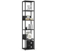 AKORD Bibliotheque de Salon à 6 étagères 40 cm | Industrielle, Style Loft | Ouvert | Structure Squelettique | Debout pour Les Chambres à Coucher, Les Cuisines | Etagere Bois/Metal | Noir