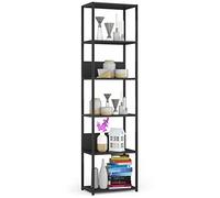 AKORD Bibliotheque de Salon à 6 étagères 50 cm | Industrielle, Style Loft | Ouvert | Structure Squelettique | Debout pour Les Chambres à Coucher, Les Cuisines | Etagere Bois/Metal | Noir