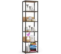 AKORD Bibliotheque de Salon à 6 étagères 50 cm | Industrielle, Style Loft | Ouvert | Structure Squelettique | Debout pour Les Chambres à Coucher, Les Cuisines | Etagere Bois/Metal | Noir/Chêne Craft