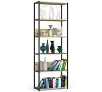AKORD Bibliotheque de Salon à 6 étagères 70 cm | Industrielle Style Loft | Ouvert | Structure Squelettique | Debout pour Les Chambres à Coucher, Les Cuisines | Etagere Bois/Metal | Noir/Chêne Artisan