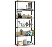 Akord Bibliotheque de Salon à 6 étagères 80 cm | Industrielle, Style Loft | Ouvert | Structure Squelettique | Debout pour les Chambres à Coucher, les Cuisines | Etagere Bois/Metal | Noir/Chêne Artisan