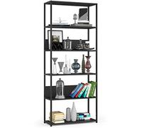 AKORD Bibliotheque de Salon à 6 étagères 80 cm | Industrielle, Style Loft | Ouvert | Structure Squelettique | Debout pour Les Chambres à Coucher, Les Cuisines | Etagere Bois/Metal | Noir