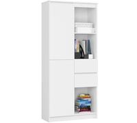 AKORD Bibliothèque R15-80 cm - 2 Portes, 2 Tiroirs, 7 Étagères - Meuble Bibliothèque Rangement Livres - Meuble Polyvalent pour Bureau et Chambre - 80 x 180 x 35 cm - Blanc