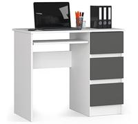 AKORD Bureau A6 90 cm - 3 tiroirs à droite - Bureau d'ordinateur - Bureau d'ordinateur - Bureau pour ordinateur portable - Meuble de bureau - 90 x 77 x 50 cm (l x H x P) - Poids 29,95 kg - Blanc/gris