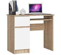 AKORD | Bureau avec étagère pour Clavier, tiroir et Armoire sur Le côté Gauche | Bureau pour Ordinateur Portable | Gain de Place | 90 x 77 x 50 cm | 30 kg chêne Sonoma|Blanc