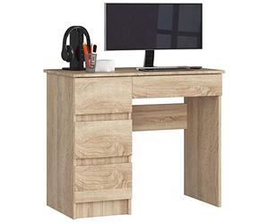 AKORD Bureau avec Rangement | Table avec 4 Tiroirs | Haute Qualité | Pour Adolescent | Petit Meuble Ordinateur | Chêne Sonoma