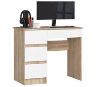 AKORD Bureau avec Rangement | Table de Bureau Tiroir | 4 tiroirs Bureaux | Haute qualité | Bureau Adolescent Garcon | pour la Maison Petit | Meuble Ordinateur | Chêne Sonoma/Blanc