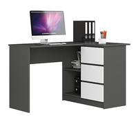 AKORD Bureau d'angle | Table avec Meuble de Rangement intégré et modulable avec 3 tiroirs et 2 étagères | L124 x H77 x P85 | Fourniture Bureau | Gris Graphite & Blanc Façade