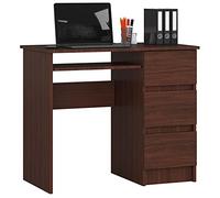 Bureau d'ordinateur AKORD droit A6 Wengé 90 cm 3 tiroirs façade Wengé 1 étagère 90x50x77 cm Wengé G