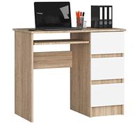 AKORD Bureau Ordinateur A-6 avec Tablette Clavier | L90 x H77 x P50 cm 30 kg | 3 Tiroirs | Petit Bureau de Chambre PC Desk Table