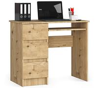 AKORD Bureau Ordinateur A-6 avec Tablette Clavier | L90 x H77 x P50 cm 30 kg | 3 Tiroirs | Petit Bureau de Chambre PC Desk Table Enfant | Chêne Artisanal