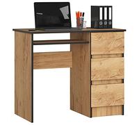 AKORD Bureau Ordinateur A-6 avec Tablette Clavier | L90 x H77 x P50 cm 30 kg | 3 Tiroirs | Petit Bureau de Chambre PC Desk Table | Chêne Artisanal