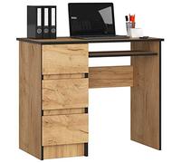 AKORD Bureau Ordinateur A-6 avec Tablette Clavier | L90 x H77 x P50 cm 30 kg | 3 Tiroirs | Petit Bureau de Chambre PC Desk Table Enfant | Chêne Artisanal