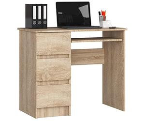 AKORD Bureau Ordinateur A-6 avec Tablette Clavier | L90 x H77 x P50 cm 30 kg | 3 Tiroirs | Petit Bureau de Chambre PC Desk Table Enfant