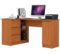 AKORD Bureau Ordinateur D`Angle B-20 | L155 x H77 x P85 60 kg | 3 Tiroirs 2 Étagères Étagère avec Porte | Grand Bureau de Chambre PC Desk Table