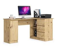 AKORD Bureau Ordinateur D`Angle B-20 | L155 x H77 x P85 60 kg | 3 Tiroirs 2 Étagères Étagère avec Porte | Grand Bureau de Chambre PC Desk Table | Chêne Artisanal