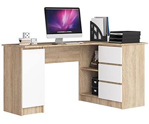 AKORD Bureau Ordinateur D`Angle B-20 | L155 x H77 x P85 60 kg |3 Tiroirs 2 Étagères Étagère Porte | Grand Bureau de Chambre PC Desk Table